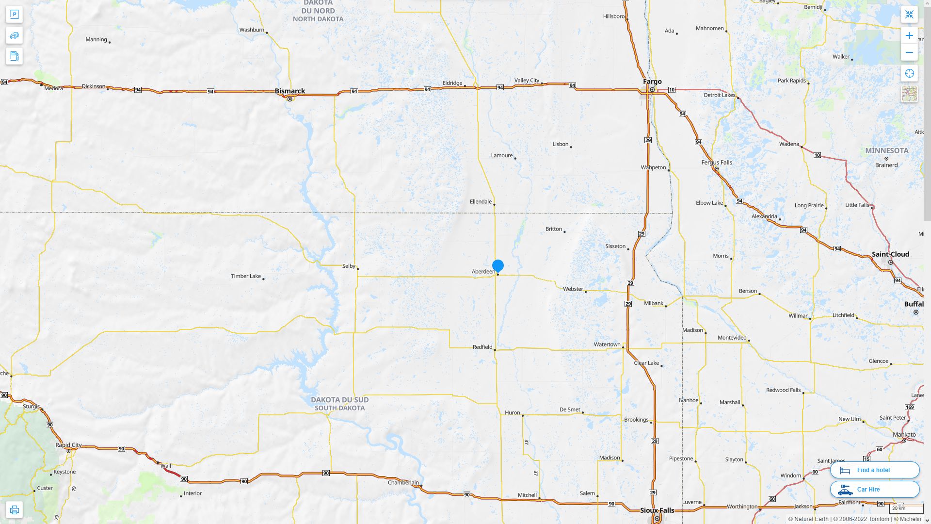 Aberdeen South Dakota Highway and Road Map